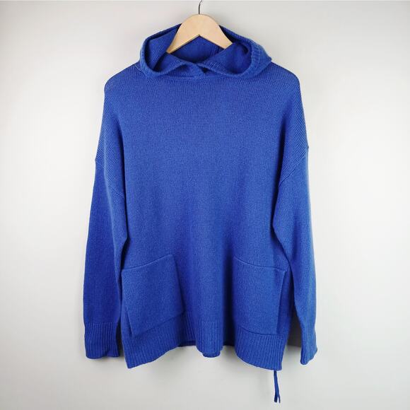360Cashmere SZ M Kelly Wool Cashmere Blend Hooded Side Zip Front Pockets Cobalt - Picture 2 of 6